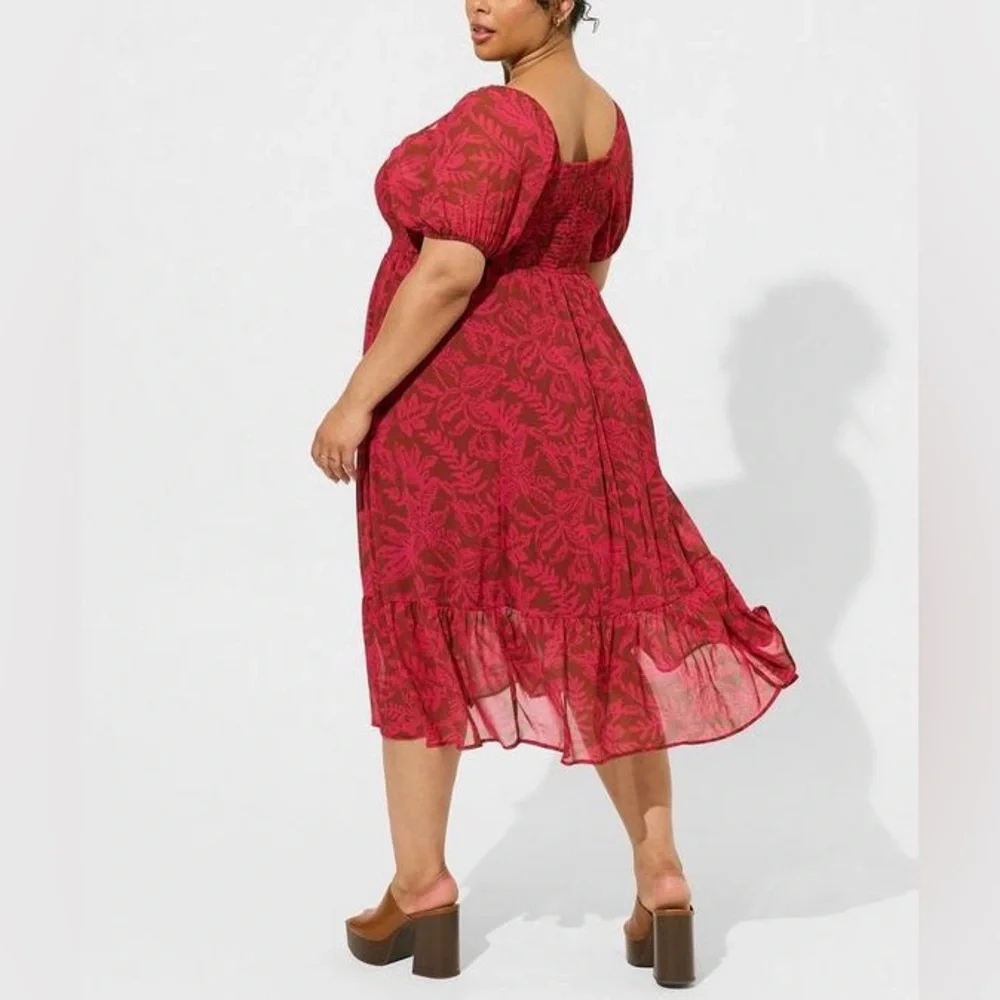Torrid Tea Length Smocked Bodice A-Line Leaf Print Dress Size 3x